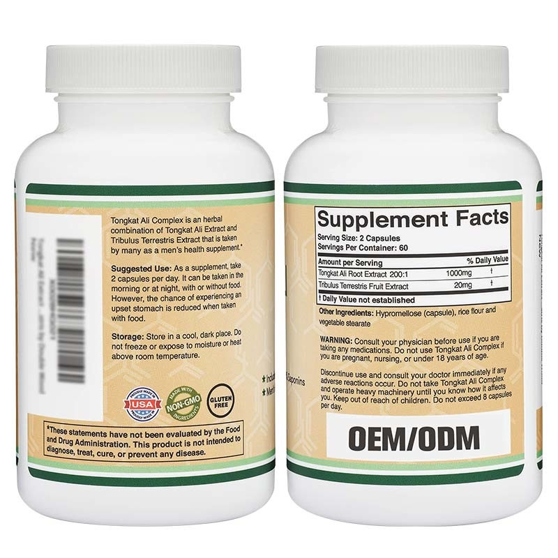 120pcs cápsulas de hormona de hierbas suplemento de salud para hombres extracto de Tongkat Ali con Tribulus Terrestris