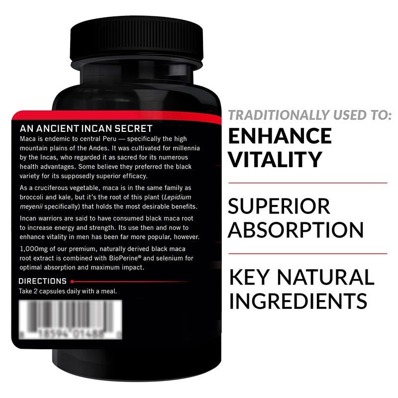 La raíz 20000Mg de Maca del negro del OEM encapsula para los hombres y el vegano Max Strength Energy Supplement de las mujeres