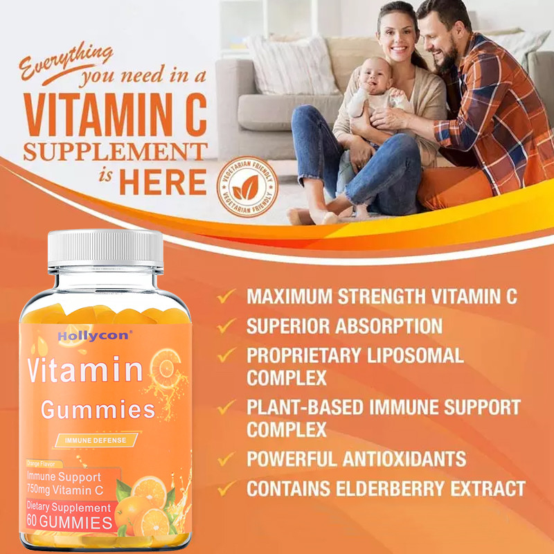 750mg vitamina C Gummies para la ayuda inmune de los adultos con la naranja libre del gluten de las vitaminas de B