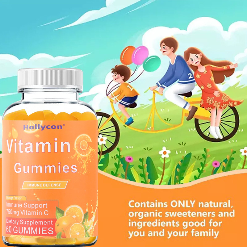 750mg vitamina C Gummies para la ayuda inmune de los adultos con la naranja libre del gluten de las vitaminas de B