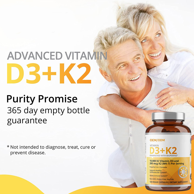 No fórmula de GMO vitamina D3 Gummies de 5000 IU 90 cápsulas de la vitamina K2 MK-7 del magnetocardiograma