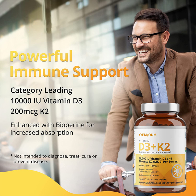 No fórmula de GMO vitamina D3 Gummies de 5000 IU 90 cápsulas de la vitamina K2 MK-7 del magnetocardiograma