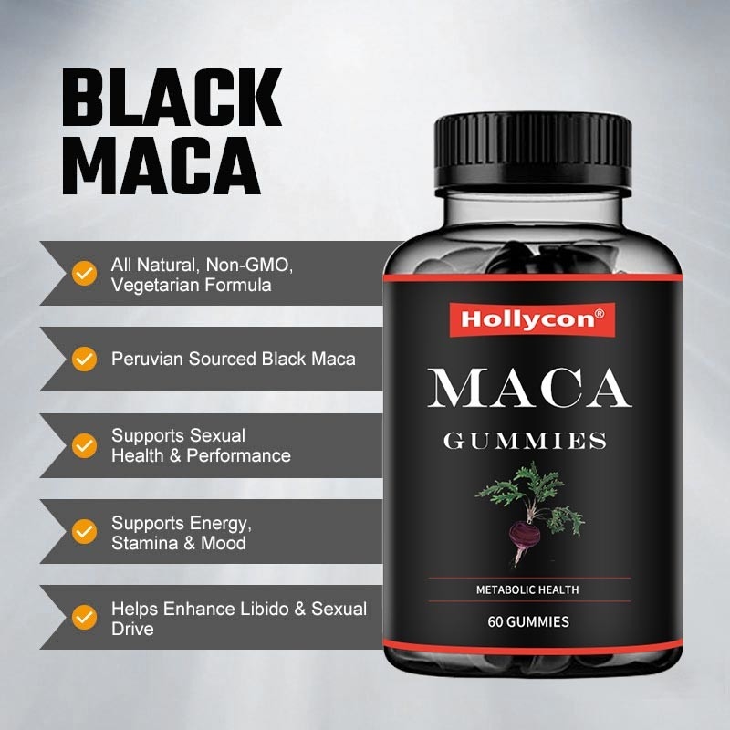 El balance energético hormonal amarillo rojo de la ayuda del negro de Gummies de la raíz del ODM Maca mejora el foco del humor