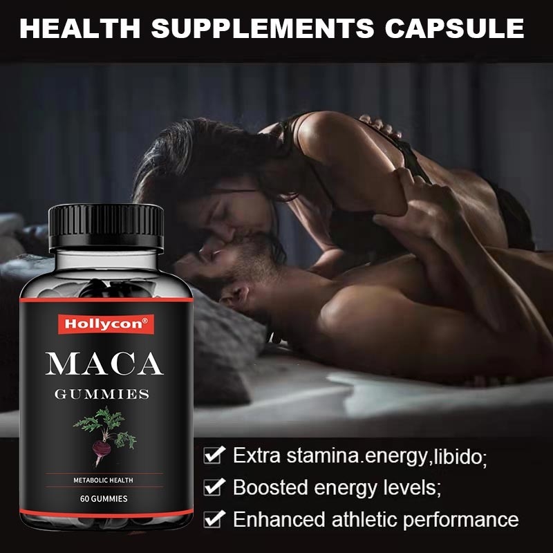 El balance energético hormonal amarillo rojo de la ayuda del negro de Gummies de la raíz del ODM Maca mejora el foco del humor