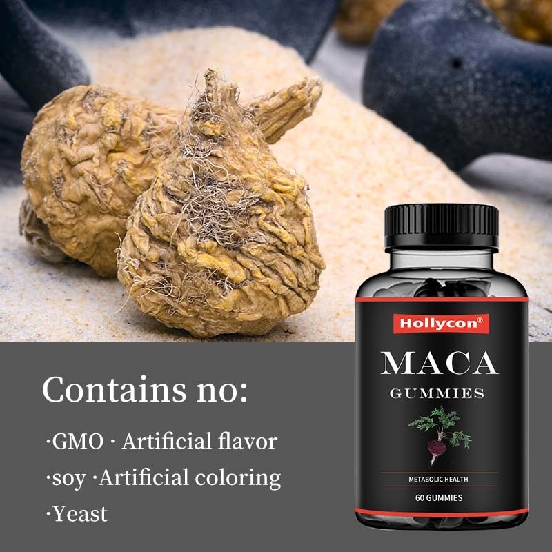 El balance energético hormonal amarillo rojo de la ayuda del negro de Gummies de la raíz del ODM Maca mejora el foco del humor
