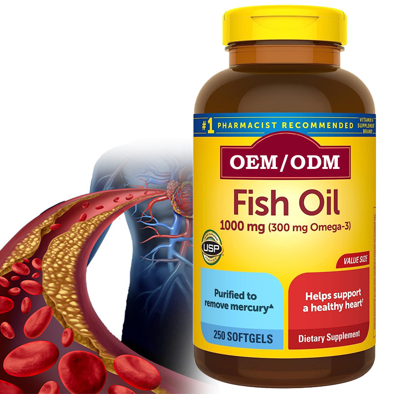 aceite de pescado de 1000Mg Softgels Omega 3 para el suplemento sano 250 Softgels de la ayuda del corazón fuente de 125 días