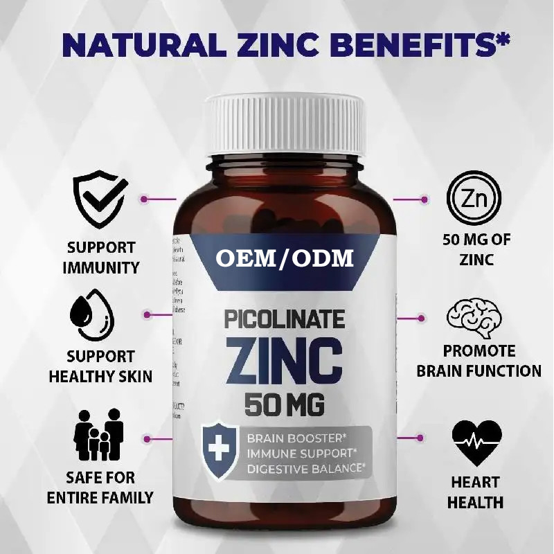 OEM Picolinato de zinc 30 mg Suplemento bien absorbido para el crecimiento de las cápsulas de función inmune