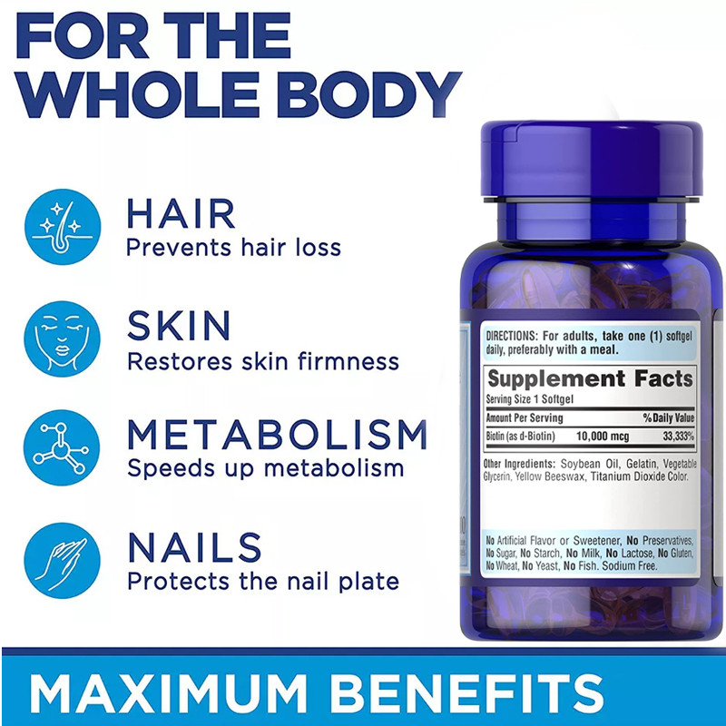 Cuenta del magnetocardiograma Softgels 100 del nuevo crecimiento 10000 de la piel y de los clavos del pelo de Gummies de la vitamina de la biotina del OEM Skincare