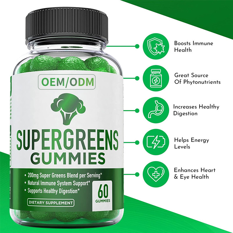 La planta esencial de las vitaminas y de los minerales de la vitamina gomosa verde estupenda basó el suplemento dietético de la ayuda inmune