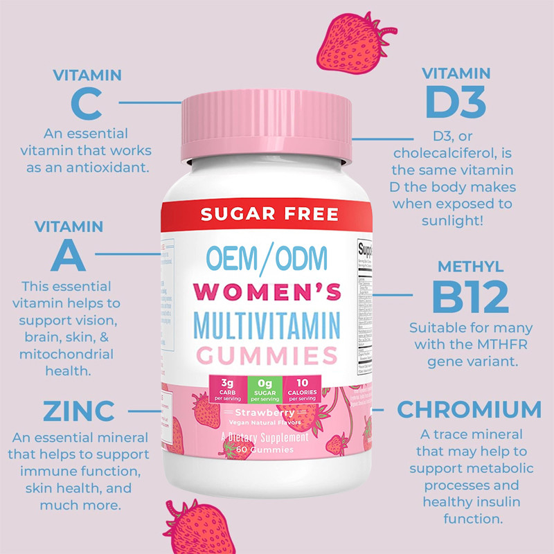 Vitaminas del Multivitamin de las mujeres diarias de la ayuda inmune con la piel orgánica del pelo de los ingredientes y clavar gomoso