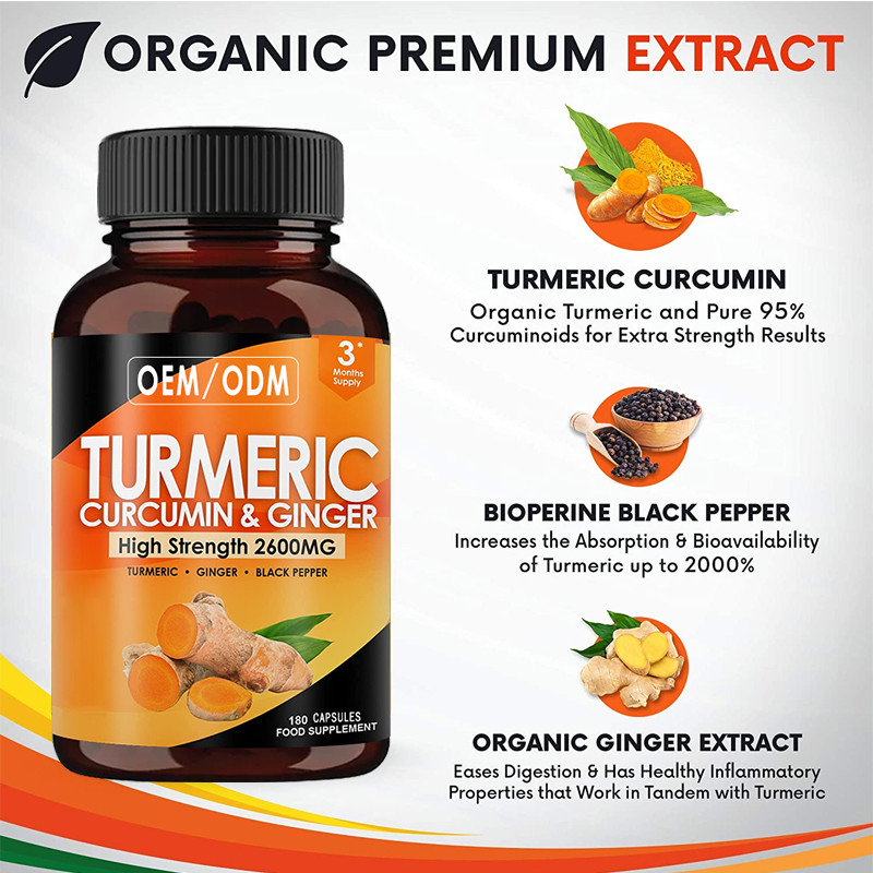 Apoyo conjunto OEM con pimienta negra para el apoyo inmune Curcuma Suplementos de curcumina