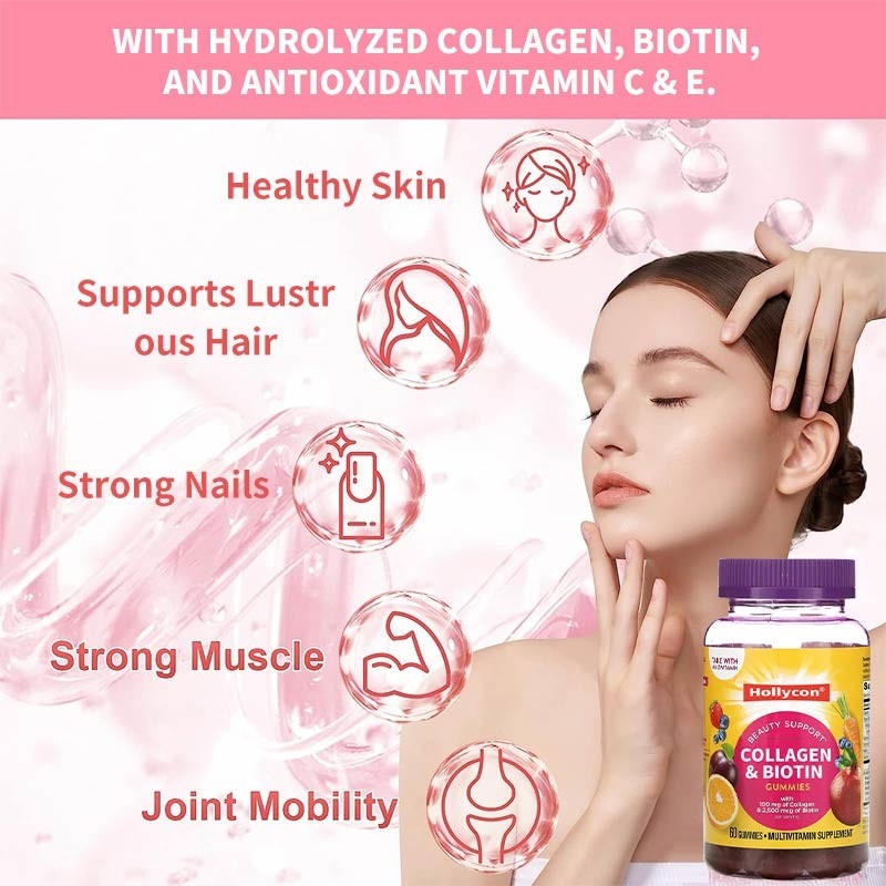 OEM Cleanroom Red Biotin Vitamin Gummies 30 porciones por contenedor Producción no contaminante