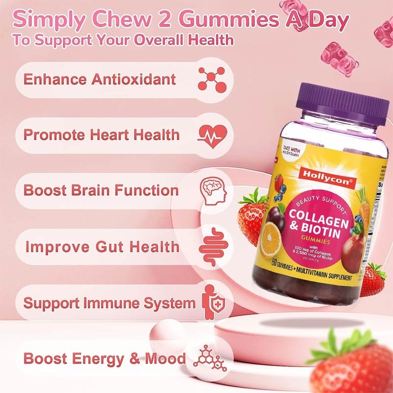 OEM Cleanroom Red Biotin Vitamin Gummies 30 porciones por contenedor Producción no contaminante
