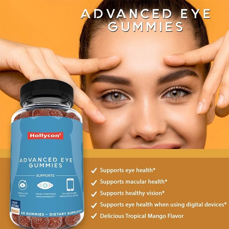 2500mcg Vitamina B7 Natural Zeaxantina Luteína Sabores personalizados Producción no contaminante Gummies para ojos
