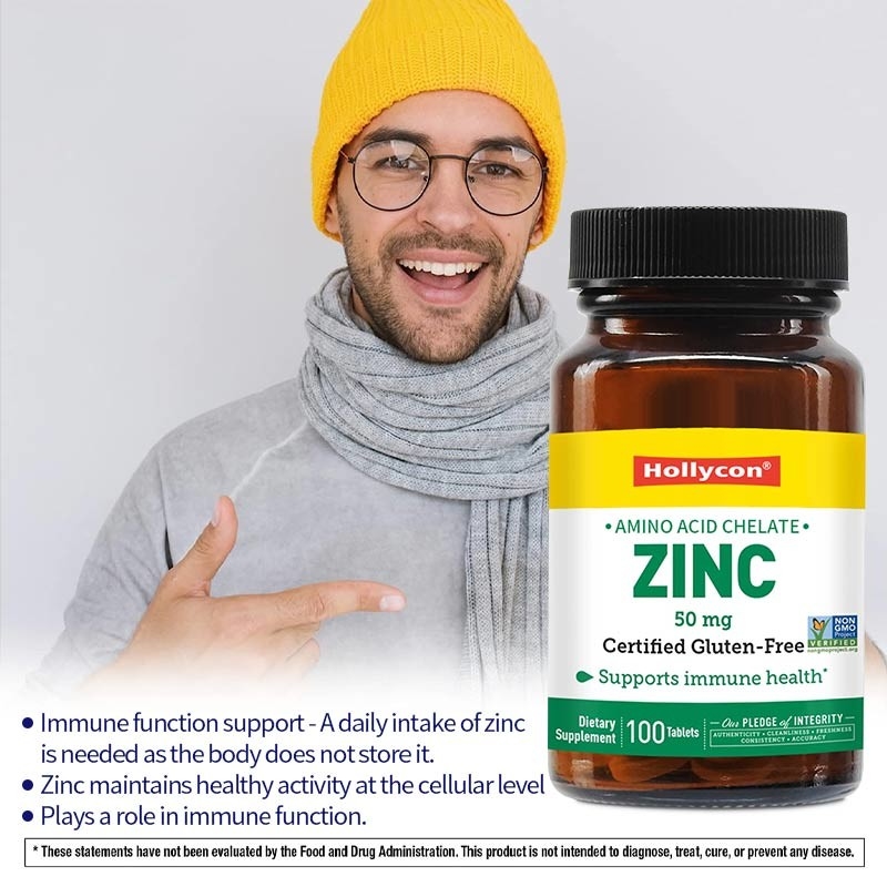 OEM y ODM Etiqueta privada Zinc 50mg Aminoácido Chelato Tabletas 100ct Certificado sin gluten