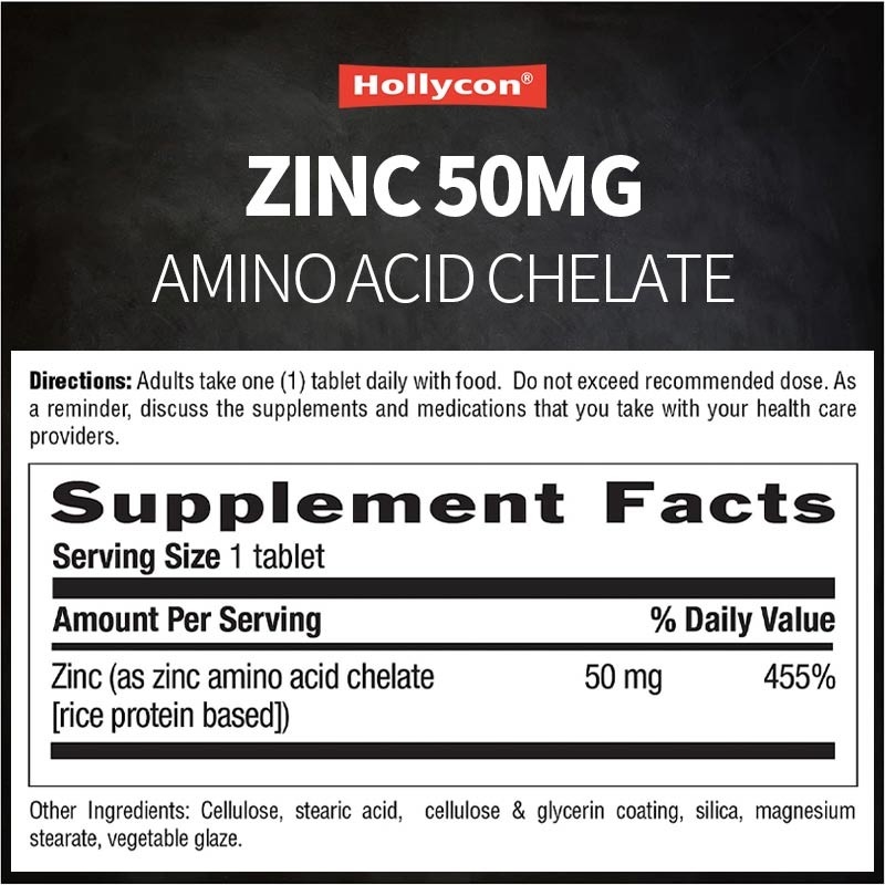 OEM y ODM Etiqueta privada Zinc 50mg Aminoácido Chelato Tabletas 100ct Certificado sin gluten