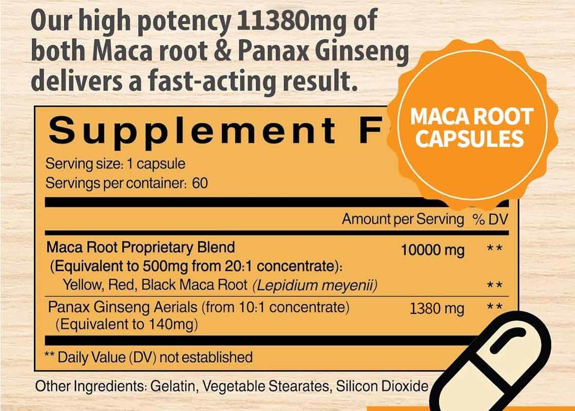 OEM 90 cápsulas Suplemento de raíz de maca para hombres Apoyo a la energía Aumentar la resistencia Cápsulas