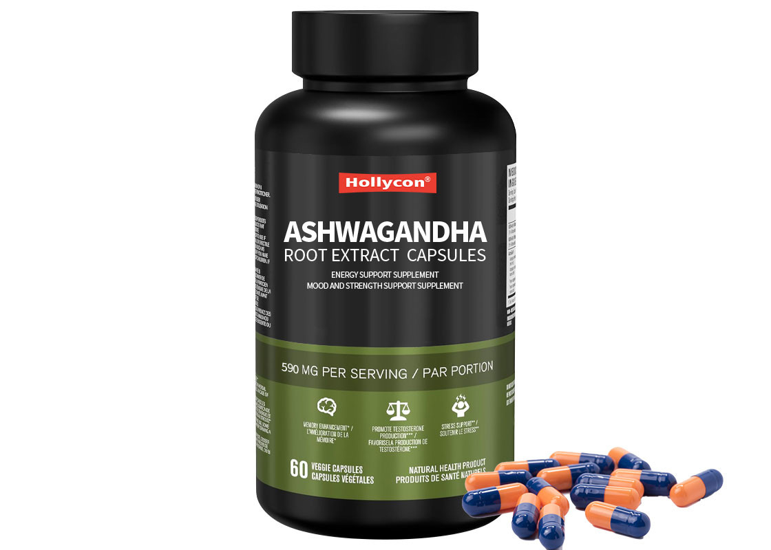 60pcs de extracto de raíz de ashwagandha cápsulas de apoyo al estado de ánimo y la fuerza suplemento para aliviar el estrés natural
