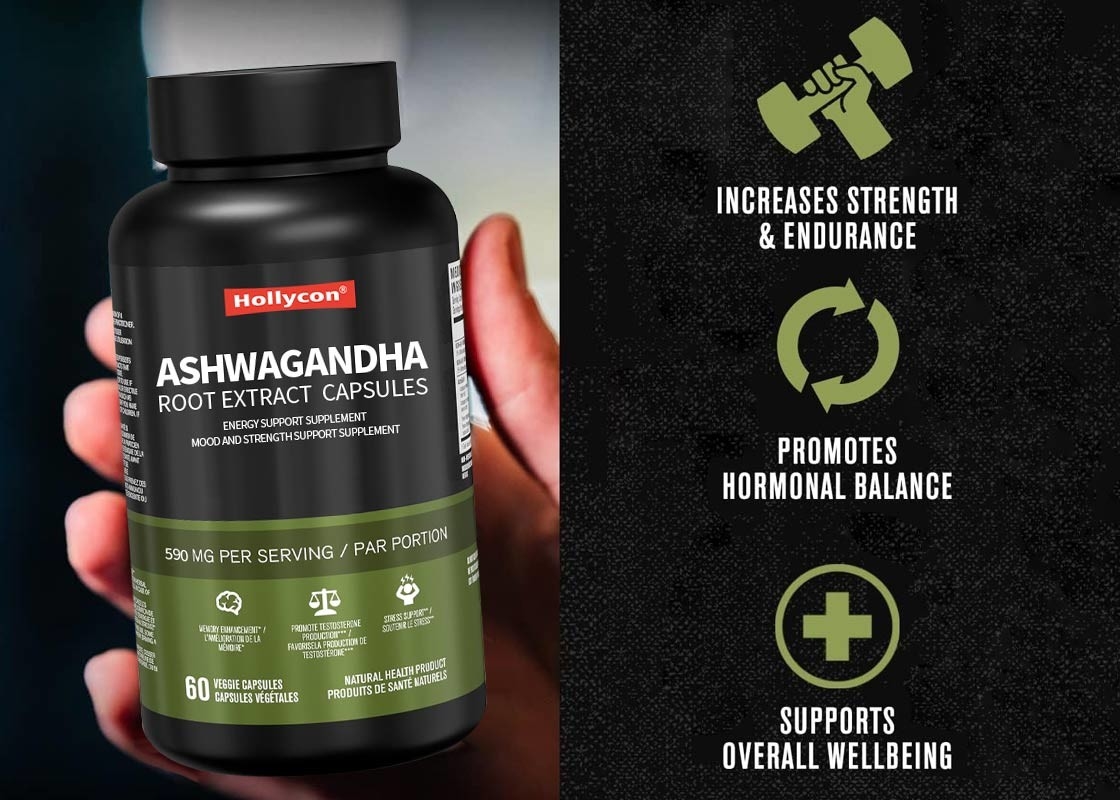 60pcs de extracto de raíz de ashwagandha cápsulas de apoyo al estado de ánimo y la fuerza suplemento para aliviar el estrés natural