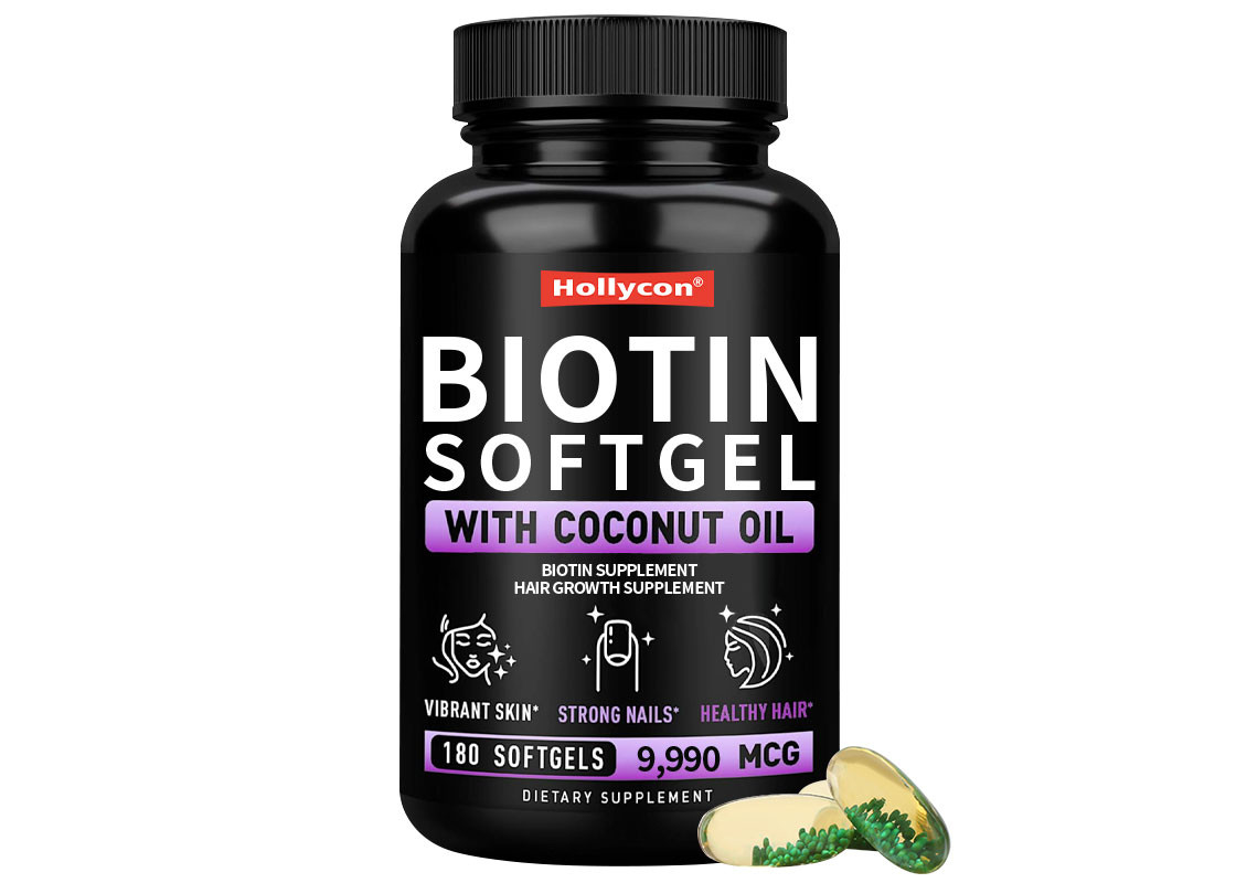 Vitamina de biotina pura gomas con aceite de coco Softgels crecimiento del cabello más rápido para la piel y las uñas salud suplemento de biotina