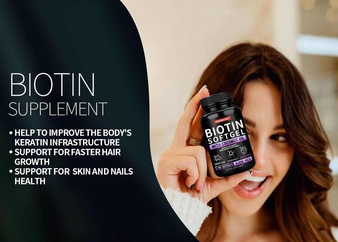 Vitamina de biotina pura gomas con aceite de coco Softgels crecimiento del cabello más rápido para la piel y las uñas salud suplemento de biotina