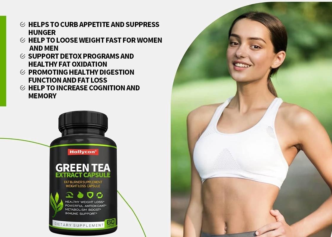 HALAL extracto de té verde cápsula suplementos dietéticos ayuda a controlar el apetito suprimir el hambre cápsulas adelgazantes