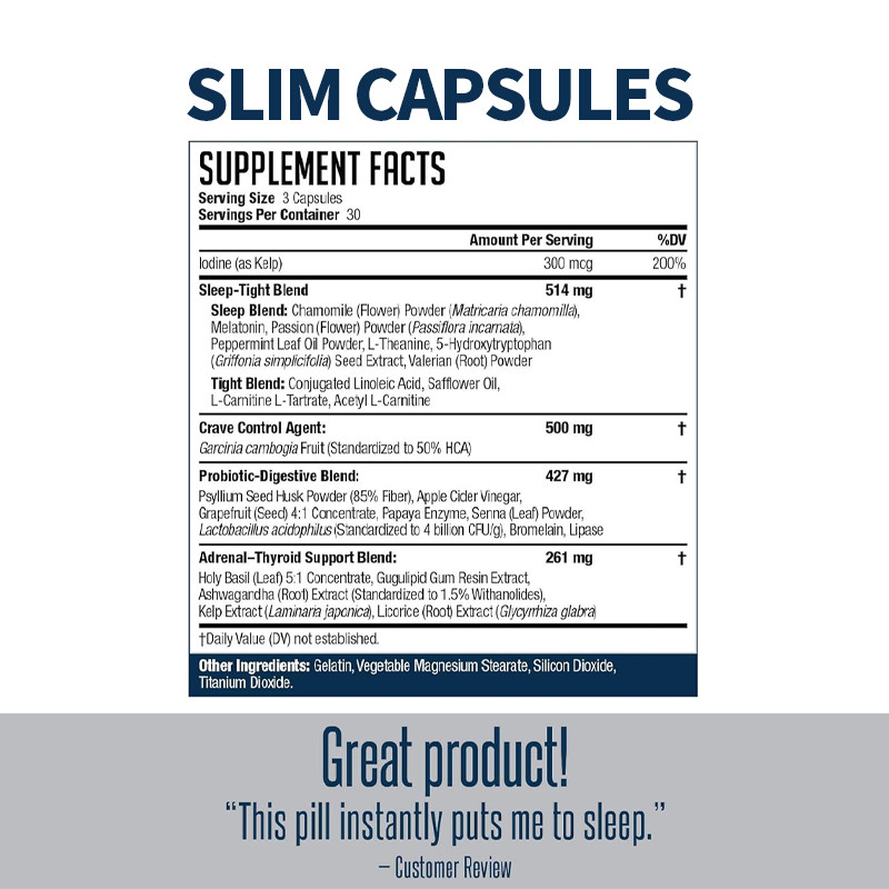 OEM Suplemento de pérdida de grasa máxima de apoyo a través del control del apetito, sueño reparador, salud digestiva cápsulas Slim