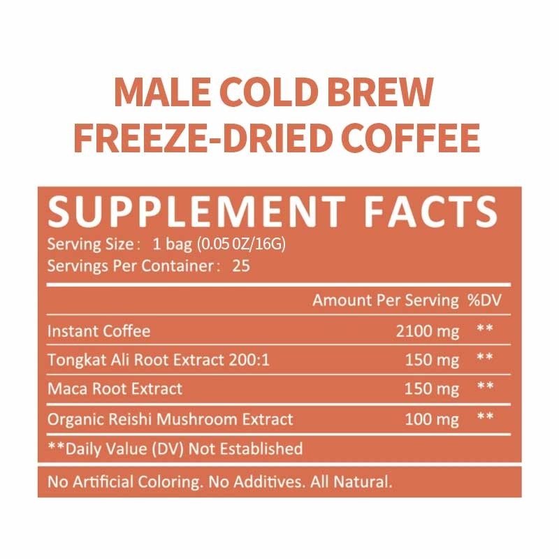 OEM Hombre Cold Brew Café congelado y seco Aumentador de energía Ejercicio masculino de resistencia Aumento de rendimiento Polvo de café instantáneo