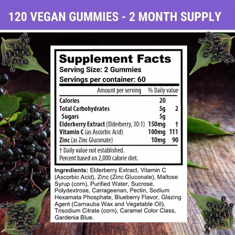 Elderberry Gummies con vitamina C y zinc para adultos y niños