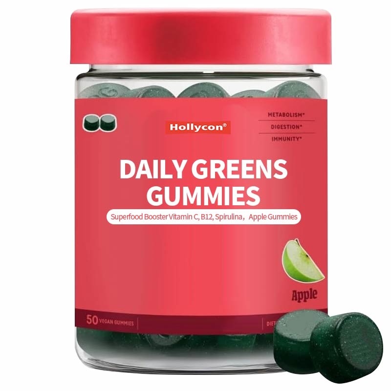 2024 Nuevo Llegado Diario de verduras gomas de súper alimento refuerzo vitamina C B12 espirulina gomas de manzana