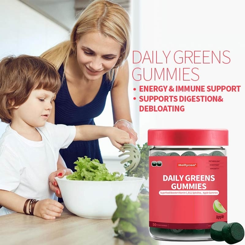 2024 Nuevo Llegado Diario de verduras gomas de súper alimento refuerzo vitamina C B12 espirulina gomas de manzana