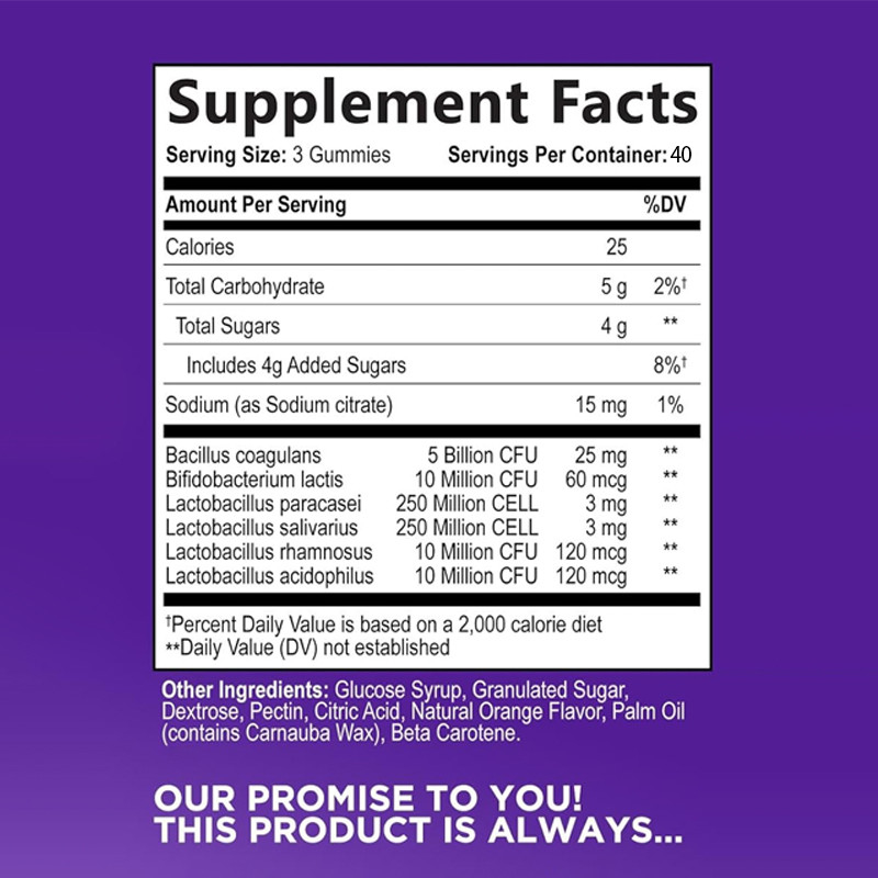 OEM Probióticos Diarios Gummies Para Mujeres y Hombres Extra Fuerza 5 Mil millones CFU Suplemento Diario de Probióticos Gummy