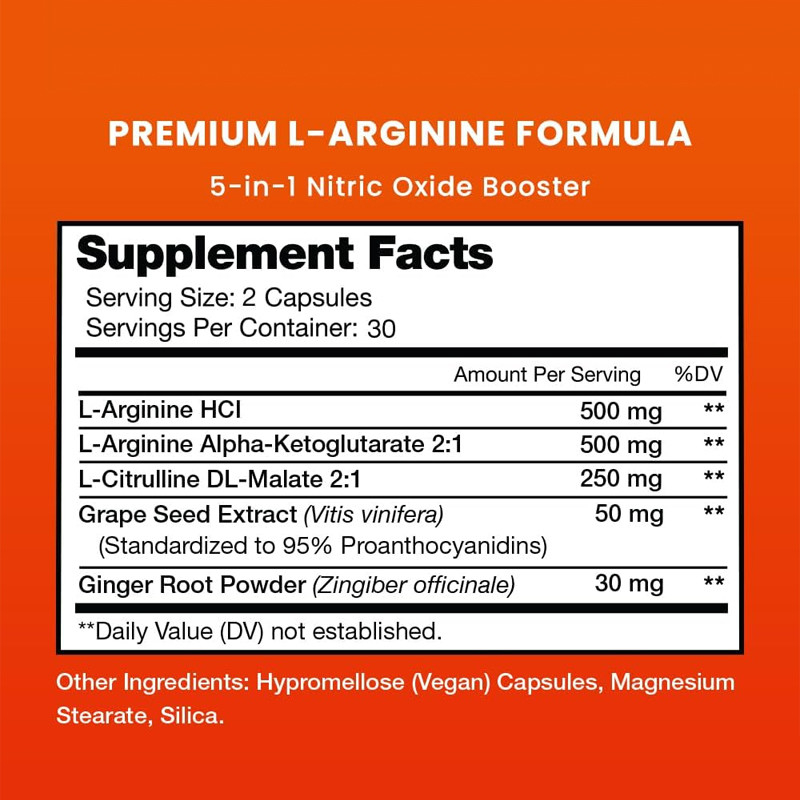 Suplemento de L-arginina premium OEM L-arginina en polvo y L-citrulina mejorada con semillas de uva y jengibre