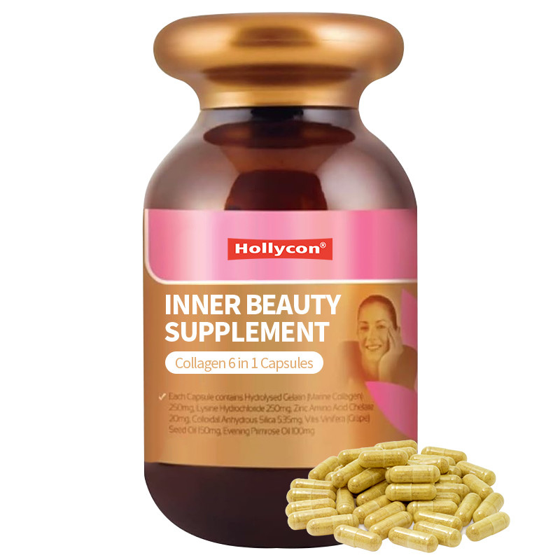 OEM de marca privada Suplemento de belleza interior Colágeno 6 en 1 cápsulas Suplemento saludable para la piel