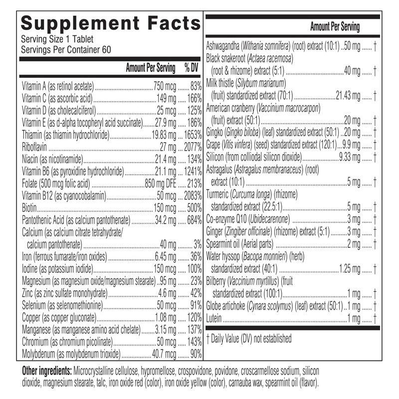 Suplemento Multivitamínico Diario Para Mujeres Energía, Estrés y Apoyo Inmune Mujeres 50+ Multivitaminas Tabletas