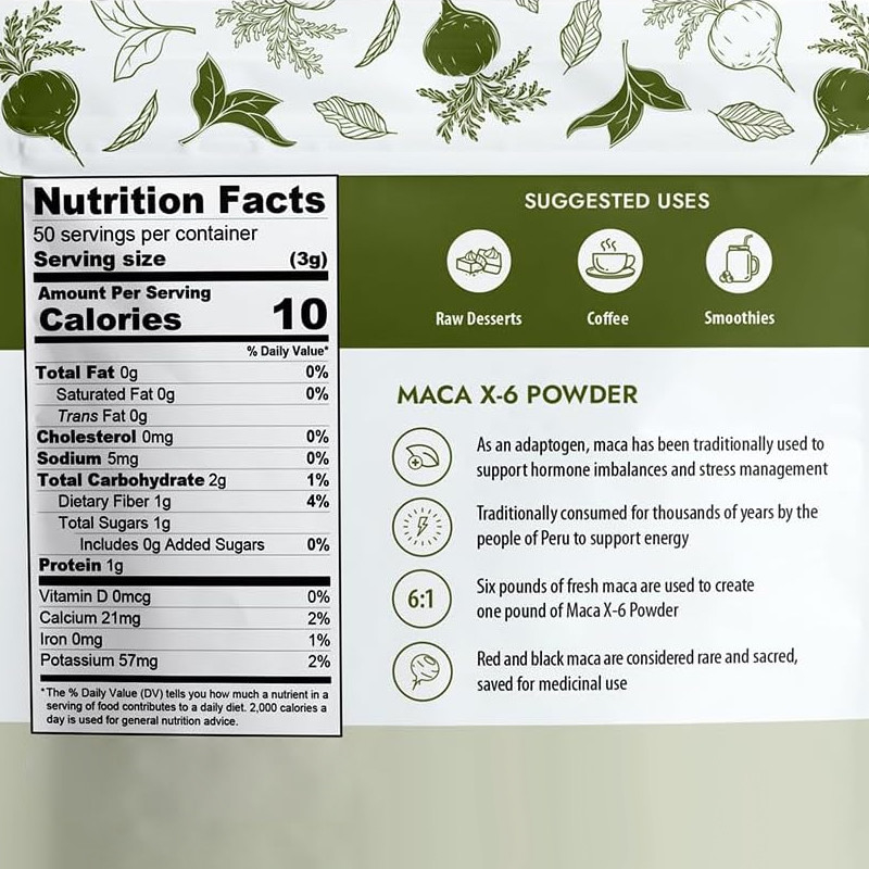 Maca orgánica X-6 en polvo negro y rojo potenciador de energía natural para hombres y mujeres