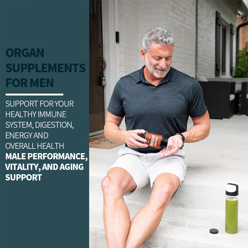 Suplementos de órganos para hombres Complejo de órganos alimentados con hierba y silvestres Cápsulas de apoyo a la próstata Suplemento de rendimiento masculino