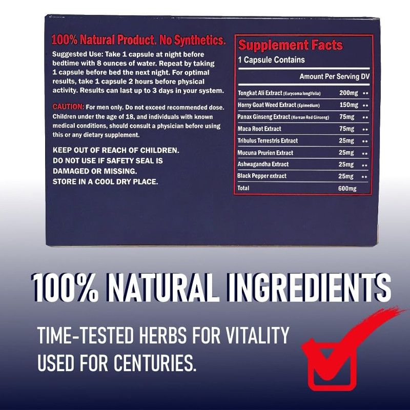 Suplemento de hierbas para hombres hierba de cabra caliente tongkat ali ginseng cápsulas de raíz de maca de acción rápida píldoras de mejora masculina
