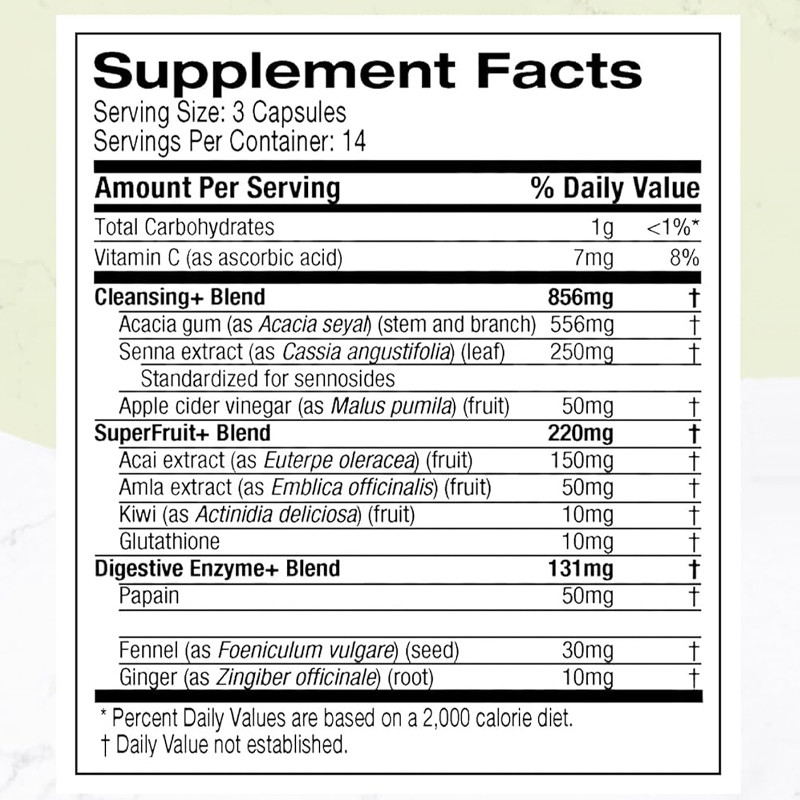 7 días de desintoxicación limpieza cápsulas con hoja de sena vitamina C enzimas digestivas probióticos cápsulas de bayas de acai
