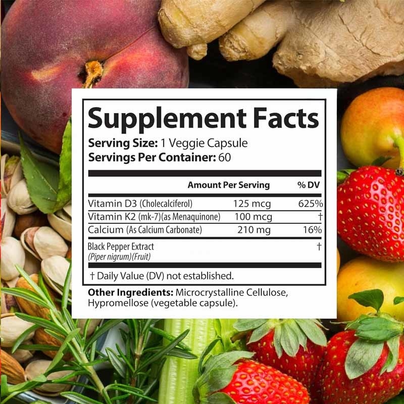 Suplementos de resistencia ósea de apoyo OEM para cápsulas de calcio de vitamina D3 K2 inmunes