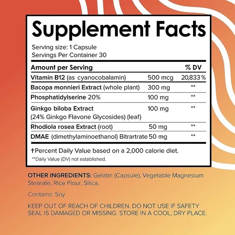 Apoyo OEM Vitaminas vitales Suplementos cerebrales para la memoria Vitamina B12 Cápsulas cerebrales