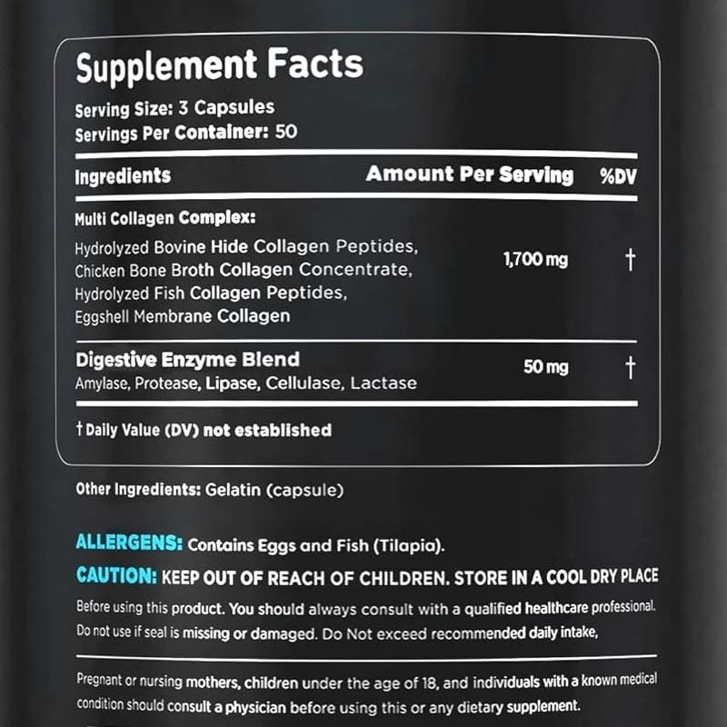 Apoyo OEM Colágeno para mujeres Hombres píldoras de colágeno múltiples vitaminas cápsulas de colágeno