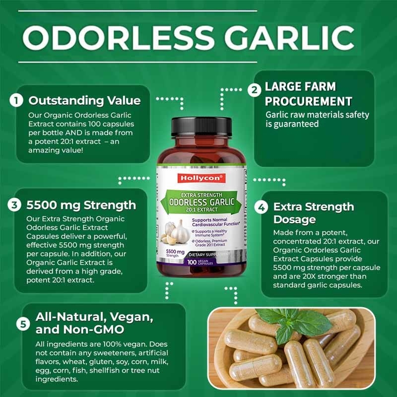 Apoyo OEM Extracto orgánico de ajo inodoro Antioxidante para cápsulas veganas de ajo para adultos