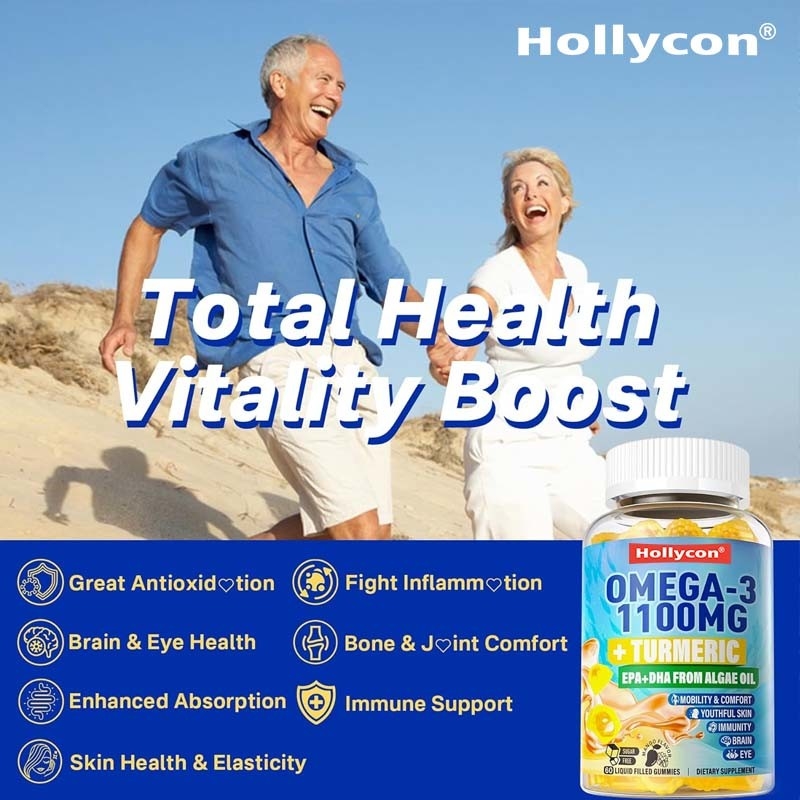 Apoyo OEM DHA Vitamina A C E Zinc Cúrcuma para adultos Omega-3 gomitas líquidas