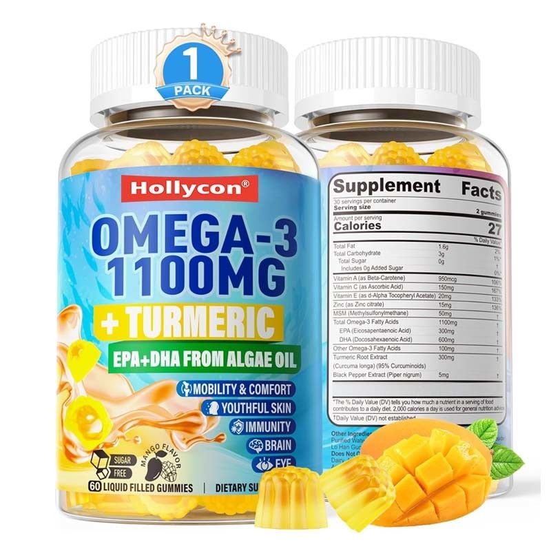 Apoyo OEM DHA Vitamina A C E Zinc Cúrcuma para adultos Omega-3 gomitas líquidas