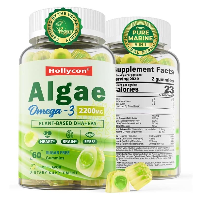 Apoyo OEM DHA Vitamina E A D3 para la articulación del ojo y el cerebro Algas Omega-3 2200mg Gumias