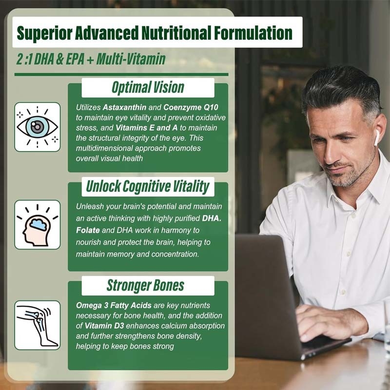 Apoyo OEM DHA Vitamina E A D3 para la articulación del ojo y el cerebro Algas Omega-3 2200mg Gumias