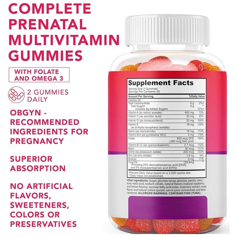 OEM DHA Folato Vitamina B C D Para el apoyo fetal y neuronal Embarazo Gomitas prenatales