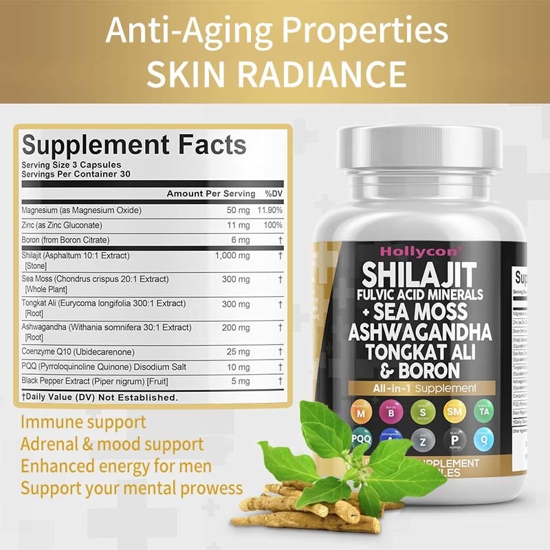 OEM Ashwagandha Tongkat Ali Borón Magnesio Para Hombres Cápsulas de Ácido Fúlvico Shilajit
