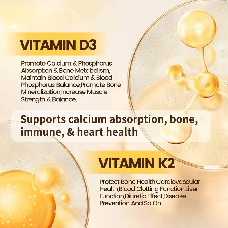 OEM Absorción de calcio Salud de los huesos inmunitaria y del corazón Vitamina D3 K2 Aceite de coco Softgels